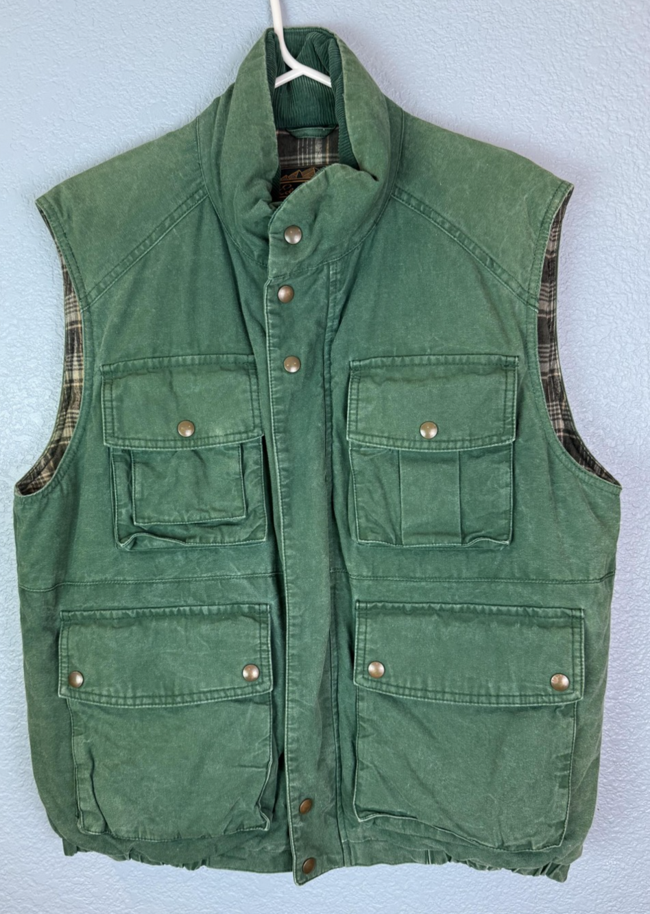 Eddie Bauer Vest Mens Medium Green Goose Down Outdoor Canvas Pockets Lined